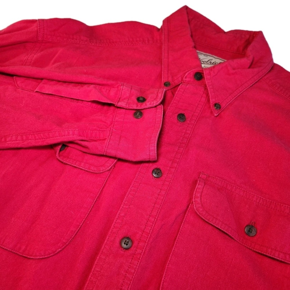 WOOLRICH Expedition Chamois Flannel Shirt Men's Large Red Button‎ Up Outdoorwear